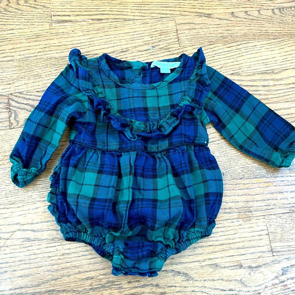 Ruffle butts baby girls holiday plaid flannel bubble romper long sleeves